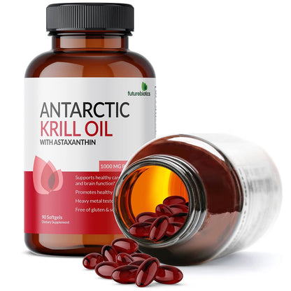 Futurebiotics Antarktischer Krillöl 1000 mg mit Omega-3-Fettsäuren EPA, DHA, Astaxanthin und Phospholipiden – Premium Krillöl, Schwermetall getestet, Nicht-GVO – 90 Weichkapseln (45 Portionen)