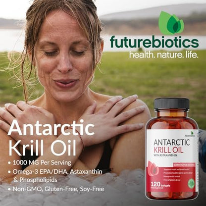 Futurebiotics Antarktischer Krillöl 1000 mg mit Omega-3-Fettsäuren EPA, DHA, Astaxanthin und Phospholipiden – Premium Krillöl, Schwermetall getestet, Nicht-GVO – 90 Weichkapseln (45 Portionen)