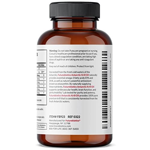 Futurebiotics Antarktischer Krillöl 1000 mg mit Omega-3-Fettsäuren EPA, DHA, Astaxanthin und Phospholipiden – Premium Krillöl, Schwermetall getestet, Nicht-GVO – 90 Weichkapseln (45 Portionen)