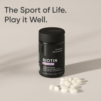 Sports Research® Biotin 2.500 mcg mit Bio-Kokosöl – Biotin (Vitamin B7) für gesunde Haut und Haare* – für Frauen und Männer – Vegan, Nicht-GVO, Gluten- & Sojafrei – 120 vegane Weichkapseln