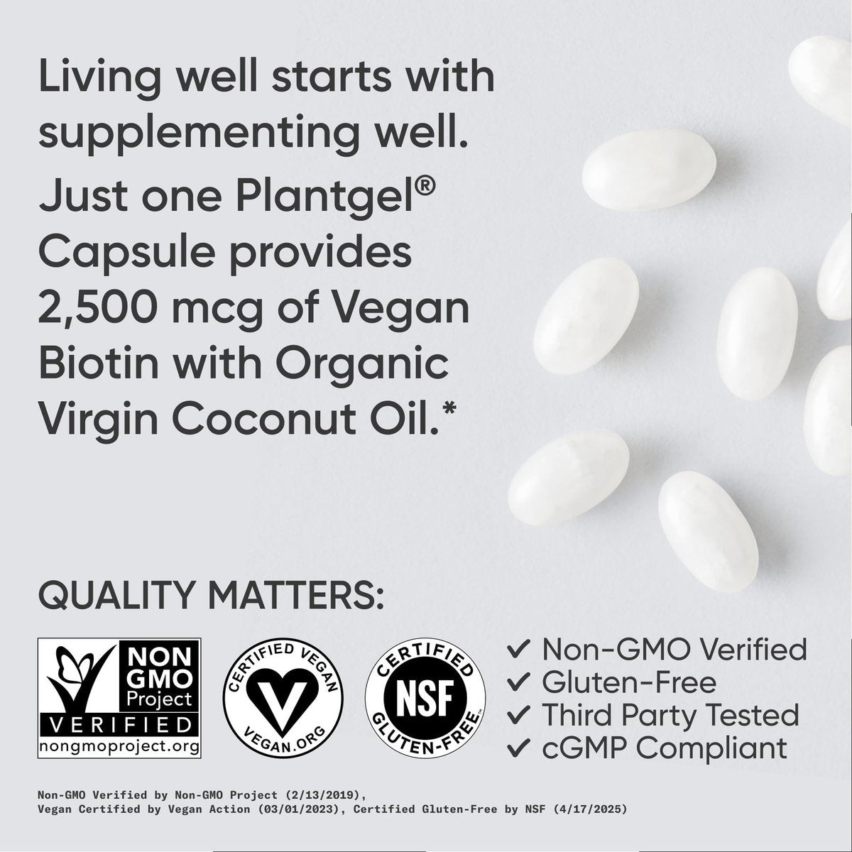 Sports Research® Biotin 2.500 mcg mit Bio-Kokosöl – Biotin (Vitamin B7) für gesunde Haut und Haare* – für Frauen und Männer – Vegan, Nicht-GVO, Gluten- & Sojafrei – 120 vegane Weichkapseln