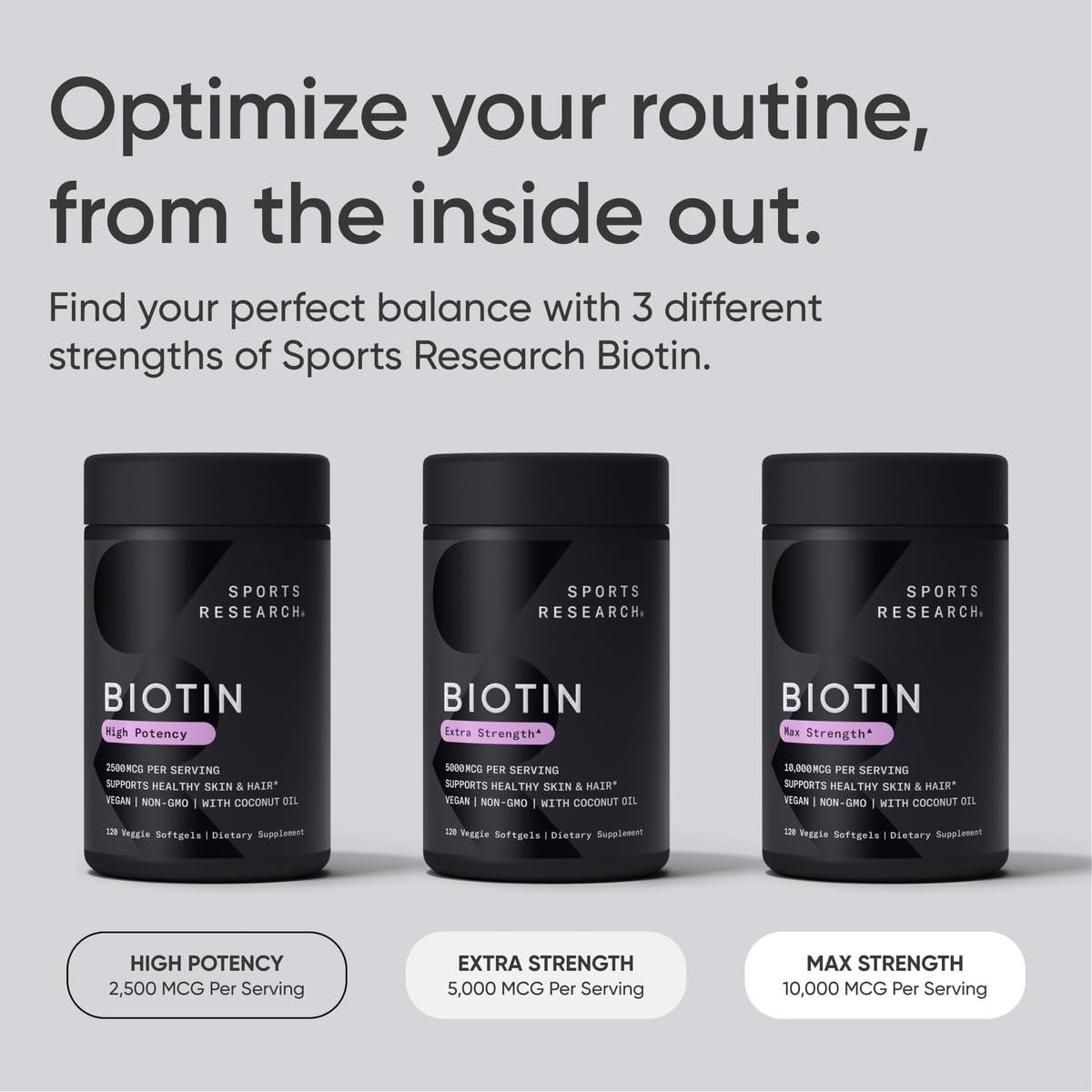 Sports Research® Biotin 2.500 mcg mit Bio-Kokosöl – Biotin (Vitamin B7) für gesunde Haut und Haare* – für Frauen und Männer – Vegan, Nicht-GVO, Gluten- & Sojafrei – 120 vegane Weichkapseln