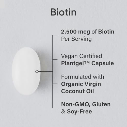 Sports Research® Biotin 2.500 mcg mit Bio-Kokosöl – Biotin (Vitamin B7) für gesunde Haut und Haare* – für Frauen und Männer – Vegan, Nicht-GVO, Gluten- & Sojafrei – 120 vegane Weichkapseln