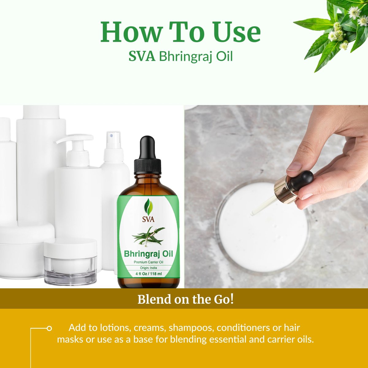 SVA Bhringraj Premium Trägeröl 118ml mit Pipette für Haaröl, Kopfhautmassage & Hautpflege
