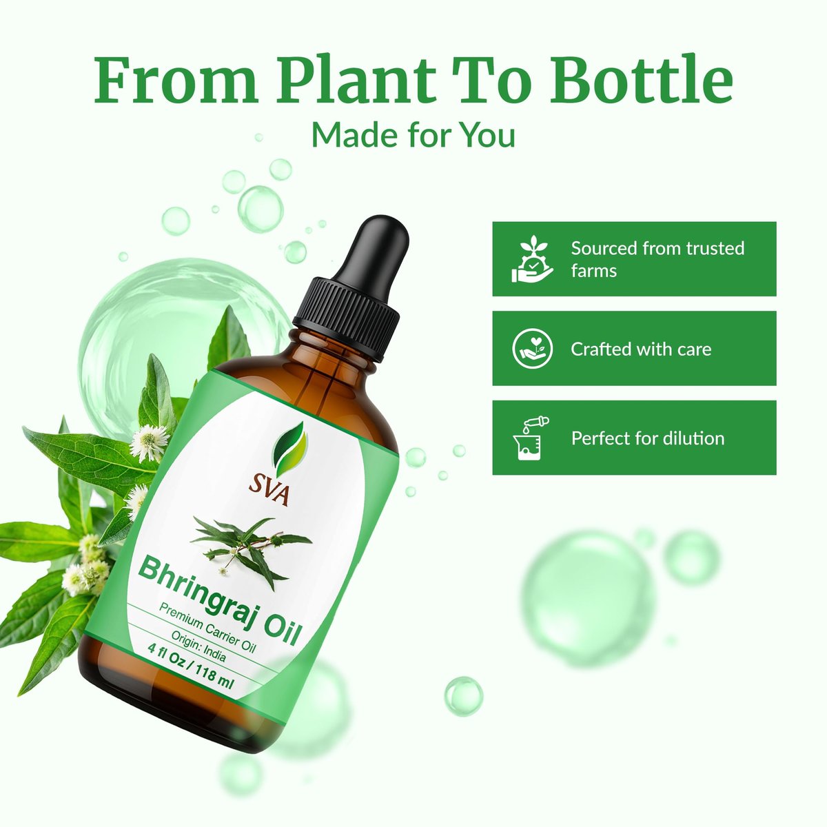 SVA Bhringraj Premium Trägeröl 118ml mit Pipette für Haaröl, Kopfhautmassage & Hautpflege