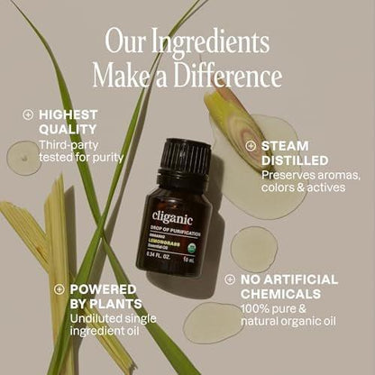 Cliganic Bio Lemongrass Ätherisches Öl USDA Organic - 100% Reines Natürliches Unverdünntes Öl für Aromatherapie Diffuser | Nicht-GVO Verifiziert