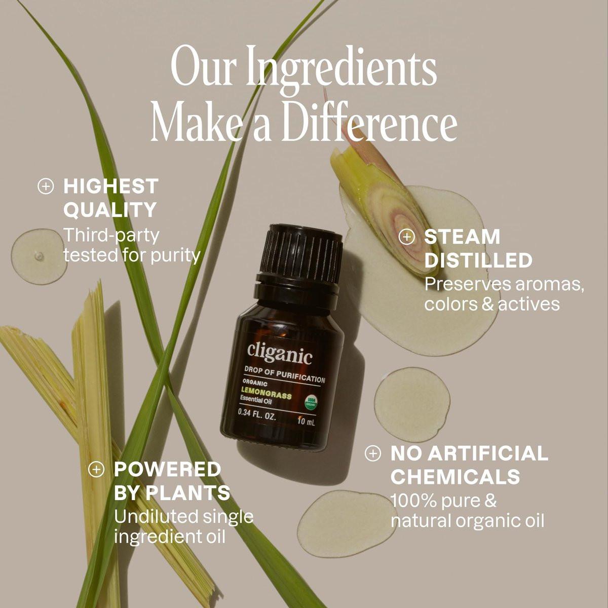 Cliganic Bio Lemongrass Ätherisches Öl USDA Organic - 100% Reines Natürliches Unverdünntes Öl für Aromatherapie Diffuser | Nicht-GVO Verifiziert