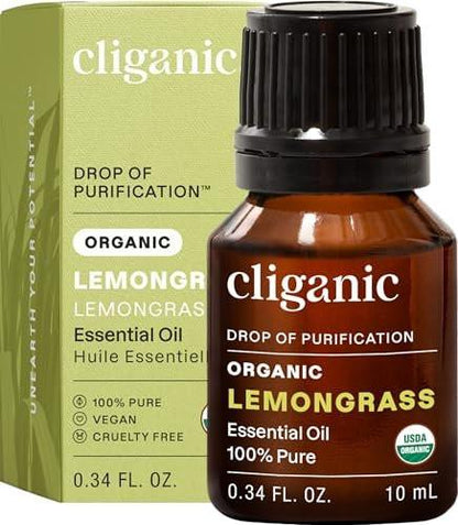 Cliganic Bio Lemongrass Ätherisches Öl USDA Organic - 100% Reines Natürliches Unverdünntes Öl für Aromatherapie Diffuser | Nicht-GVO Verifiziert