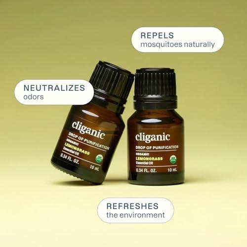 Cliganic Bio Lemongrass Ätherisches Öl USDA Organic - 100% Reines Natürliches Unverdünntes Öl für Aromatherapie Diffuser | Nicht-GVO Verifiziert