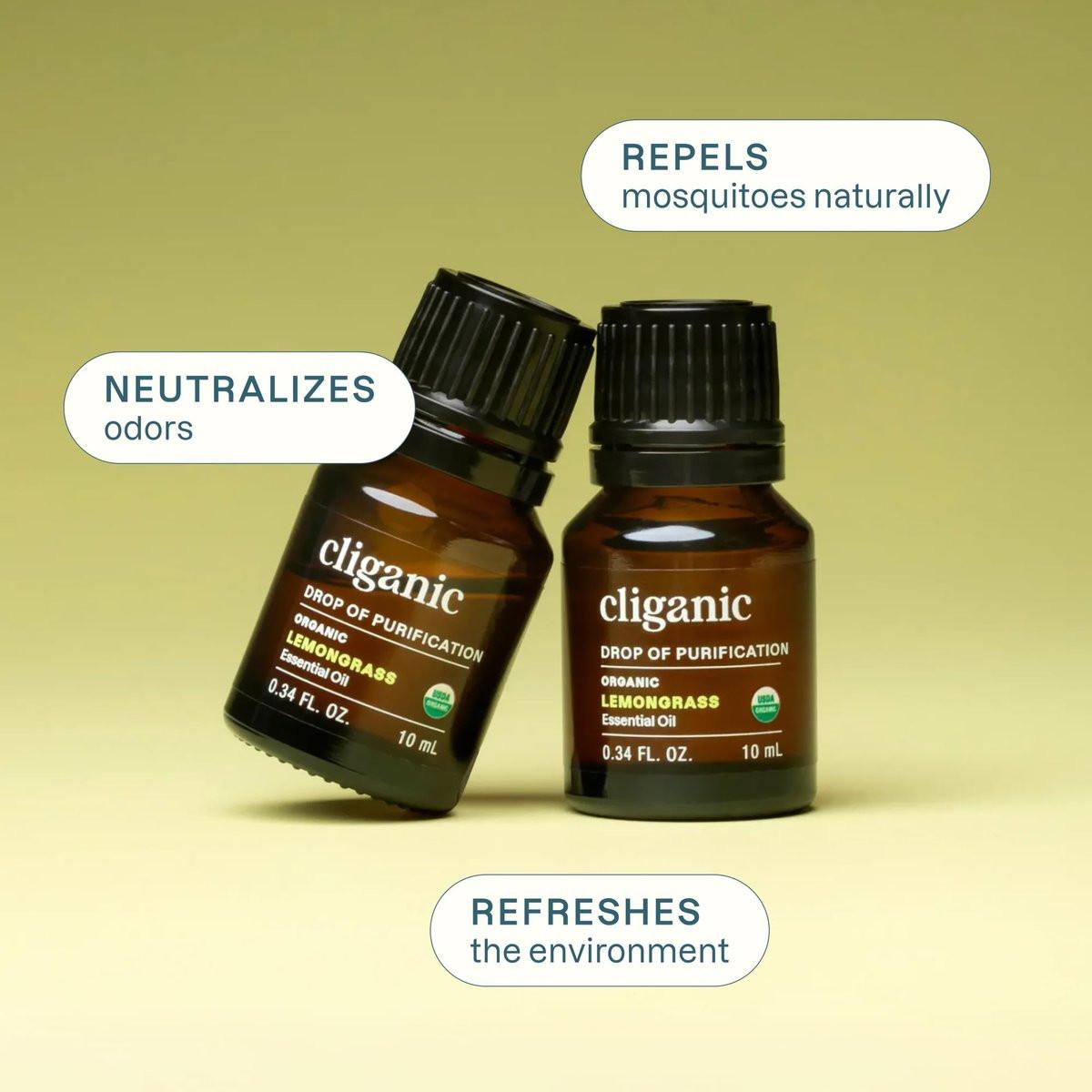 Cliganic Bio Lemongrass Ätherisches Öl USDA Organic - 100% Reines Natürliches Unverdünntes Öl für Aromatherapie Diffuser | Nicht-GVO Verifiziert