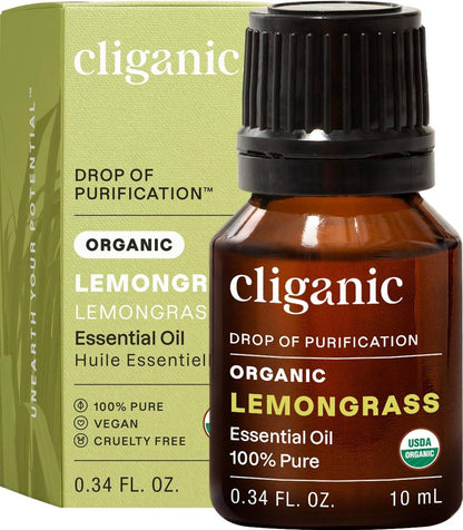 Cliganic Bio Lemongrass Ätherisches Öl USDA Organic - 100% Reines Natürliches Unverdünntes Öl für Aromatherapie Diffuser | Nicht-GVO Verifiziert