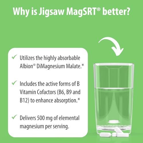 Jigsaw Health MagSRT Magnesium Komplex mit Vitamin B6, Folsäure & B12 – 60 Tabletten | 15 Portionen