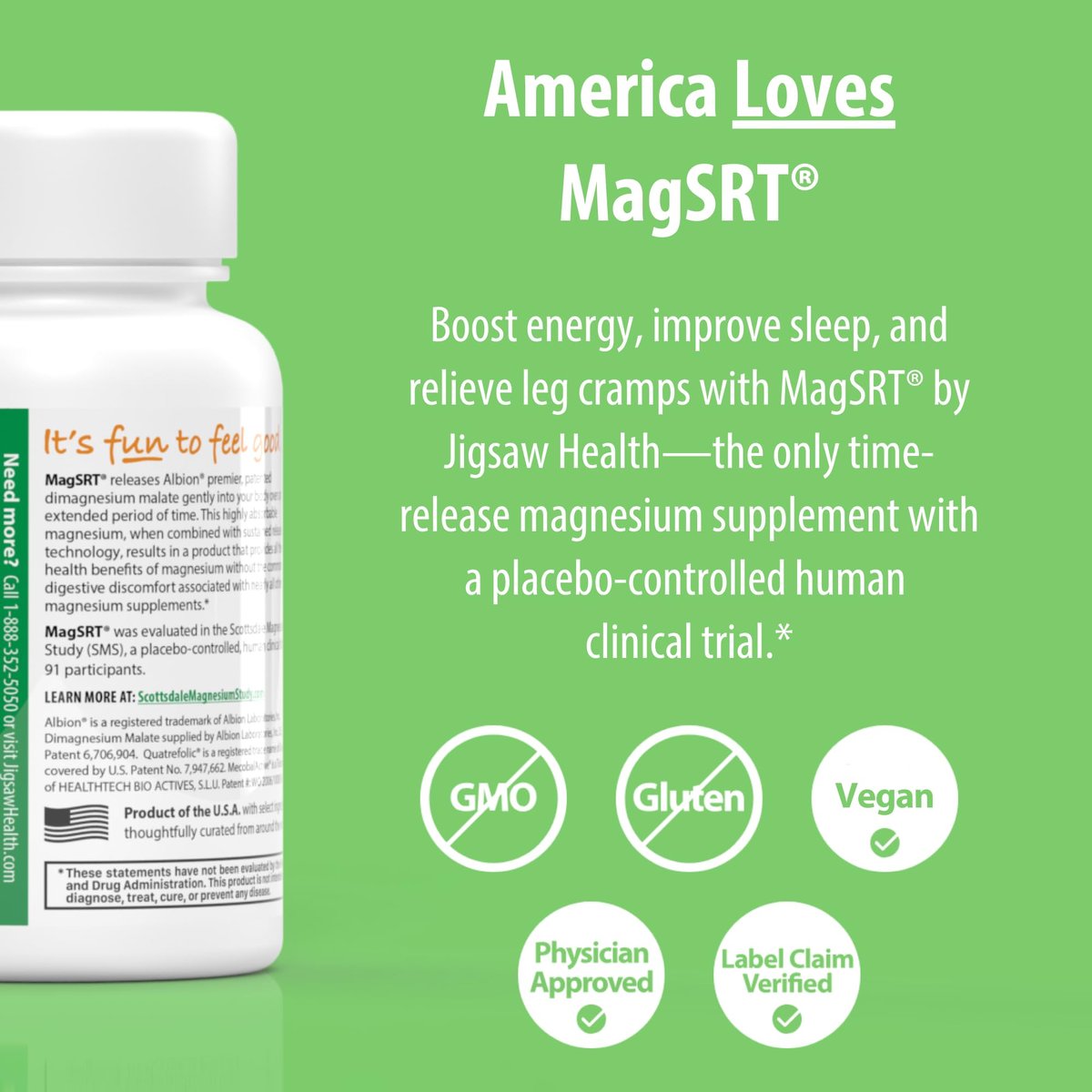 Jigsaw Health MagSRT Magnesium Komplex mit Vitamin B6, Folsäure & B12 – 60 Tabletten | 15 Portionen