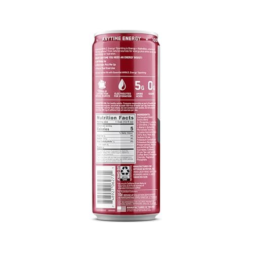 Optimum Nutrition Amino Energy Sparkling Hydration Drink, Elektrolyte, Koffein, Aminosäuren, BCAAs, Zuckerfrei, Saftige Kirsche, 12 x 355 ml