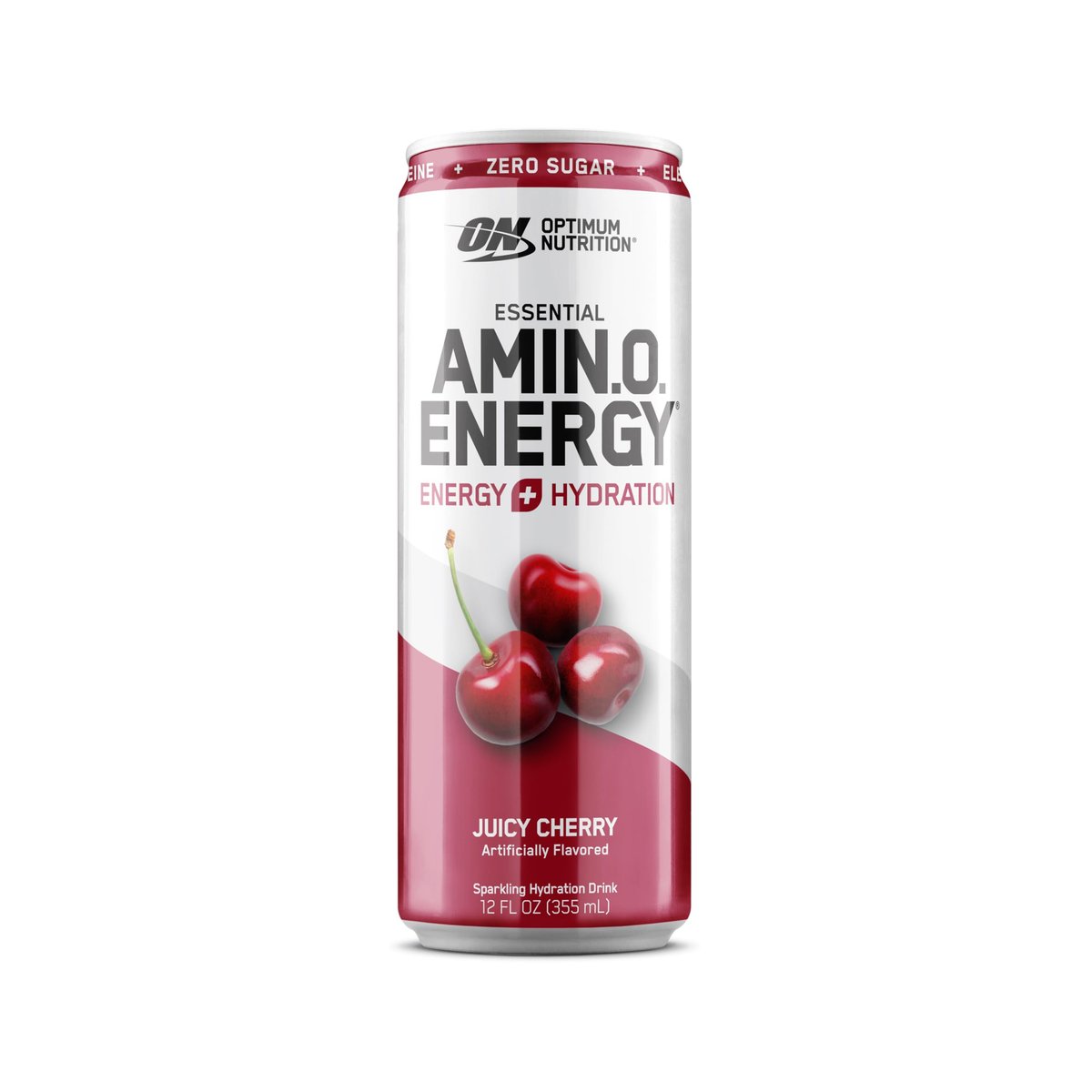 Optimum Nutrition Amino Energy Sparkling Hydration Drink, Elektrolyte, Koffein, Aminosäuren, BCAAs, Zuckerfrei, Saftige Kirsche, 12 x 355 ml