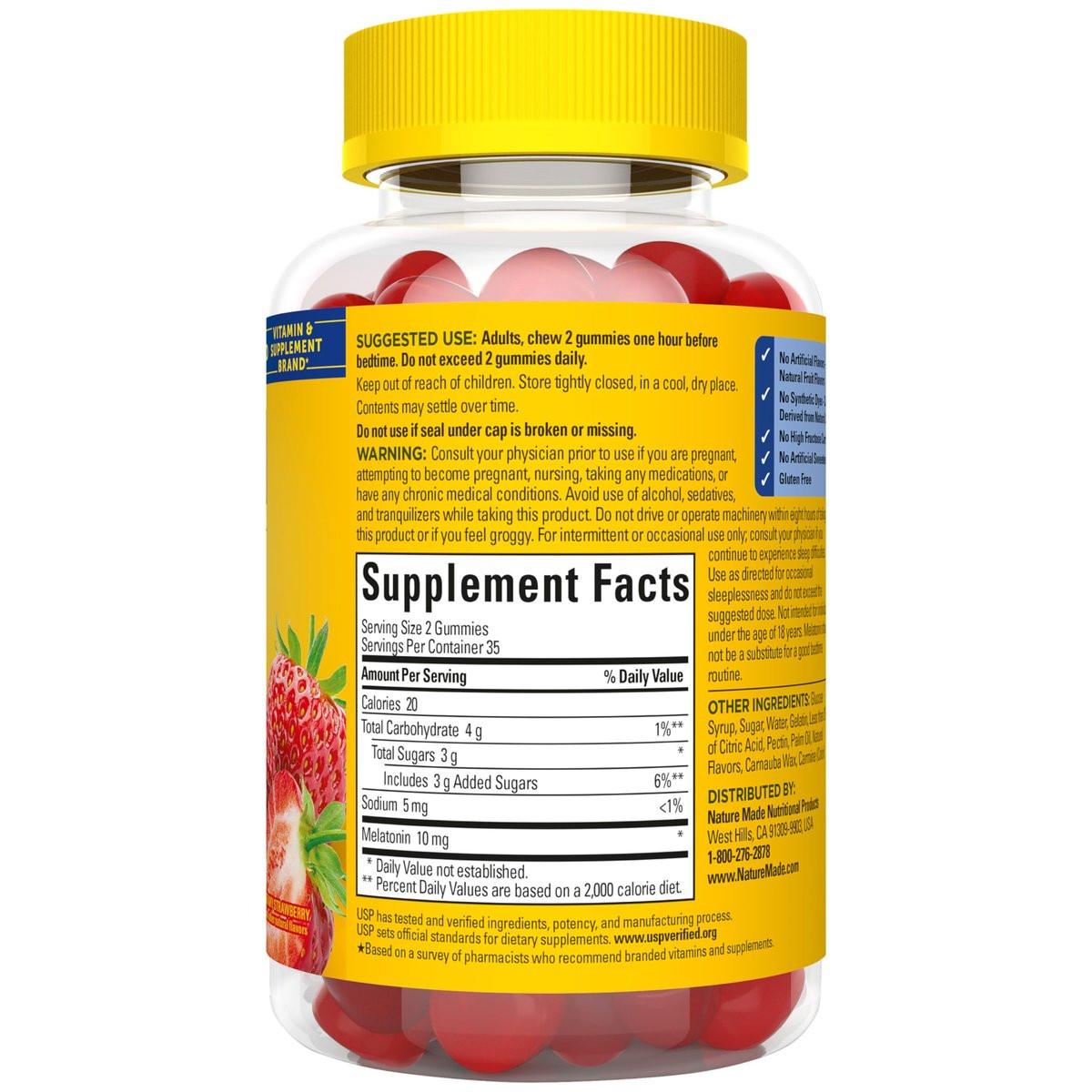 Nature Made Melatonin 10 mg Gummis für Erwachsene – Maximum-Stärke Einschlafhilfe, 70 Gummis, 35 Tage Vorrat