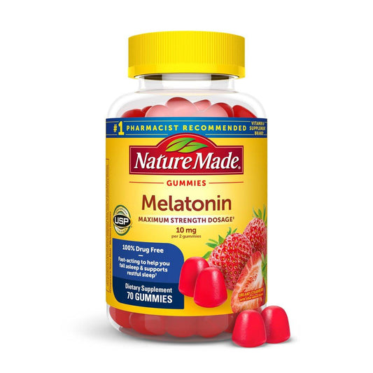 Nature Made Melatonin 10 mg Gummis für Erwachsene – Maximum-Stärke Einschlafhilfe, 70 Gummis, 35 Tage Vorrat