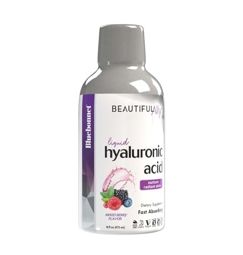 Bluebonnet Nutrition Beautiful Ally Flüssige Hyaluronsäure – Für strahlende Haut*, Vegan, Nicht-GVO, Glutenfrei, Sojafrei, Milchfrei, Mischbeerengeschmack, 473 ml, 32 Portionen