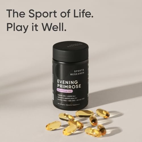 Sports Research Nachtkerzenöl Kapseln 1300mg – Kaltgepresst, 120 Softgels für Frauen- & Hautgesundheit, Glutenfrei & Nicht-GVO GLA