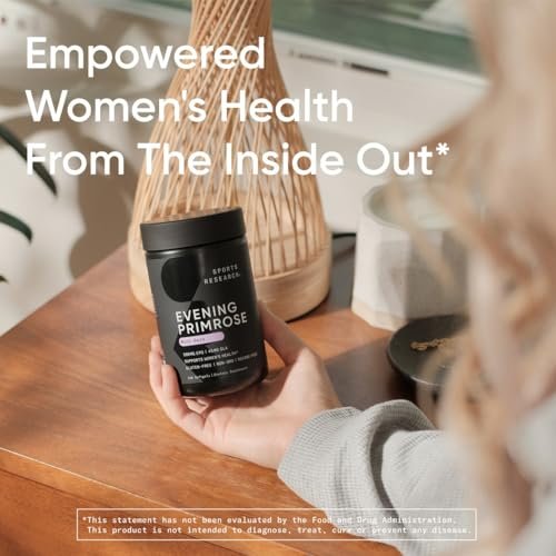 Sports Research Nachtkerzenöl Kapseln aus kaltgepresstem Öl – 1300 mg hochdosiert, 30 Stück – für Frauen Gesundheit & Hautpflege – Glutenfrei & Non-GMO