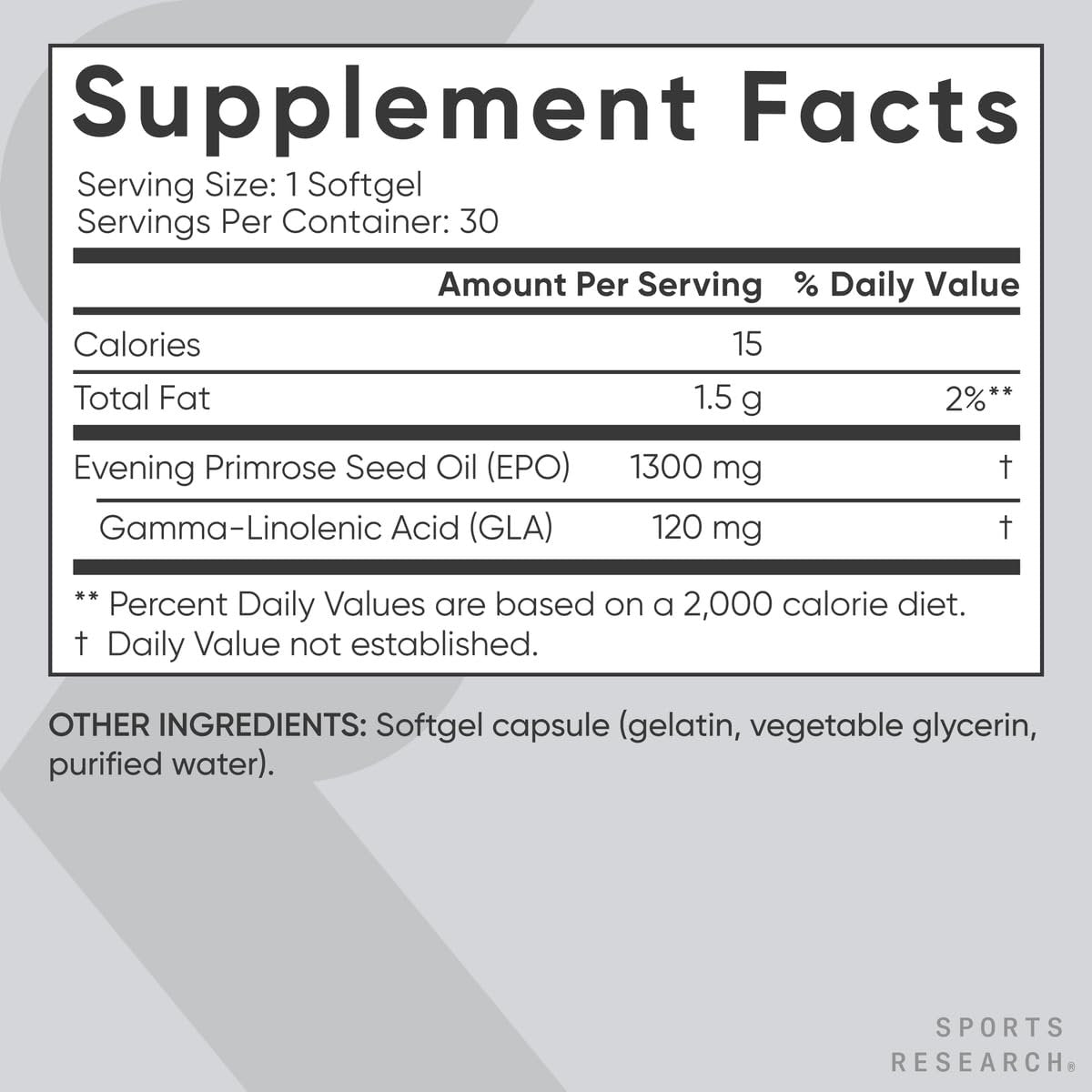 Sports Research Nachtkerzenöl Kapseln aus kaltgepresstem Öl – 1300 mg hochdosiert, 30 Stück – für Frauen Gesundheit & Hautpflege – Glutenfrei & Non-GMO