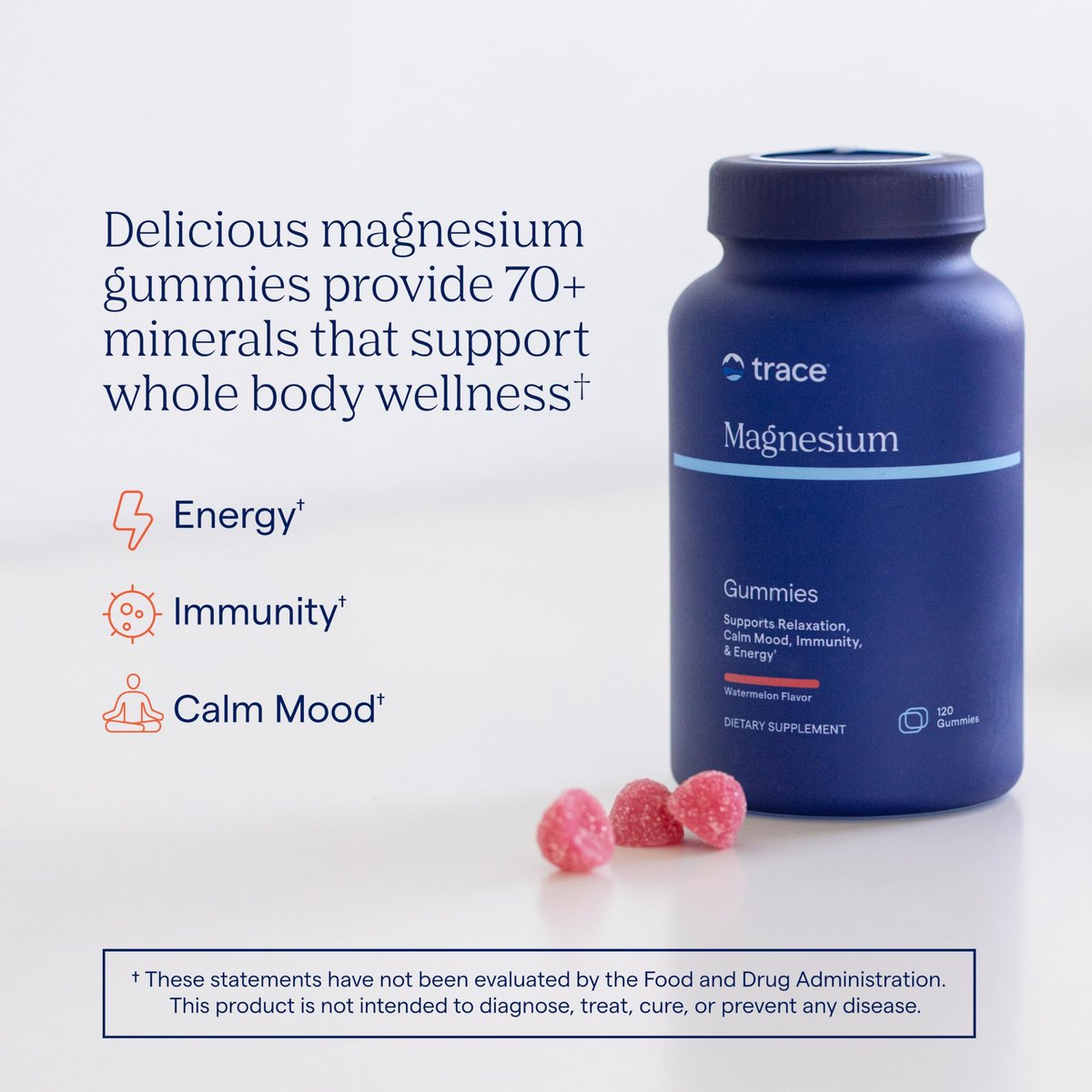 Trace Minerals Magnesium Gummis – Unterstützt einen ruhigen Geist – Magnesium-Kaugummis für Kinder & Erwachsene – Knochen-, Verdauungs-, Herzgesundheit & Immununterstützung – Wassermelonengeschmack – 120 Stück (120 Portionen)