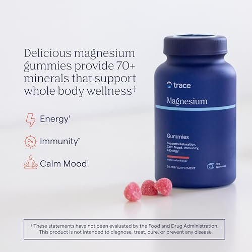 Trace Minerals Magnesium Gummis – Unterstützt einen ruhigen Geist – Magnesium-Kaugummis für Kinder & Erwachsene – Knochen-, Verdauungs-, Herzgesundheit & Immununterstützung – Wassermelonengeschmack – 120 Stück (120 Portionen)
