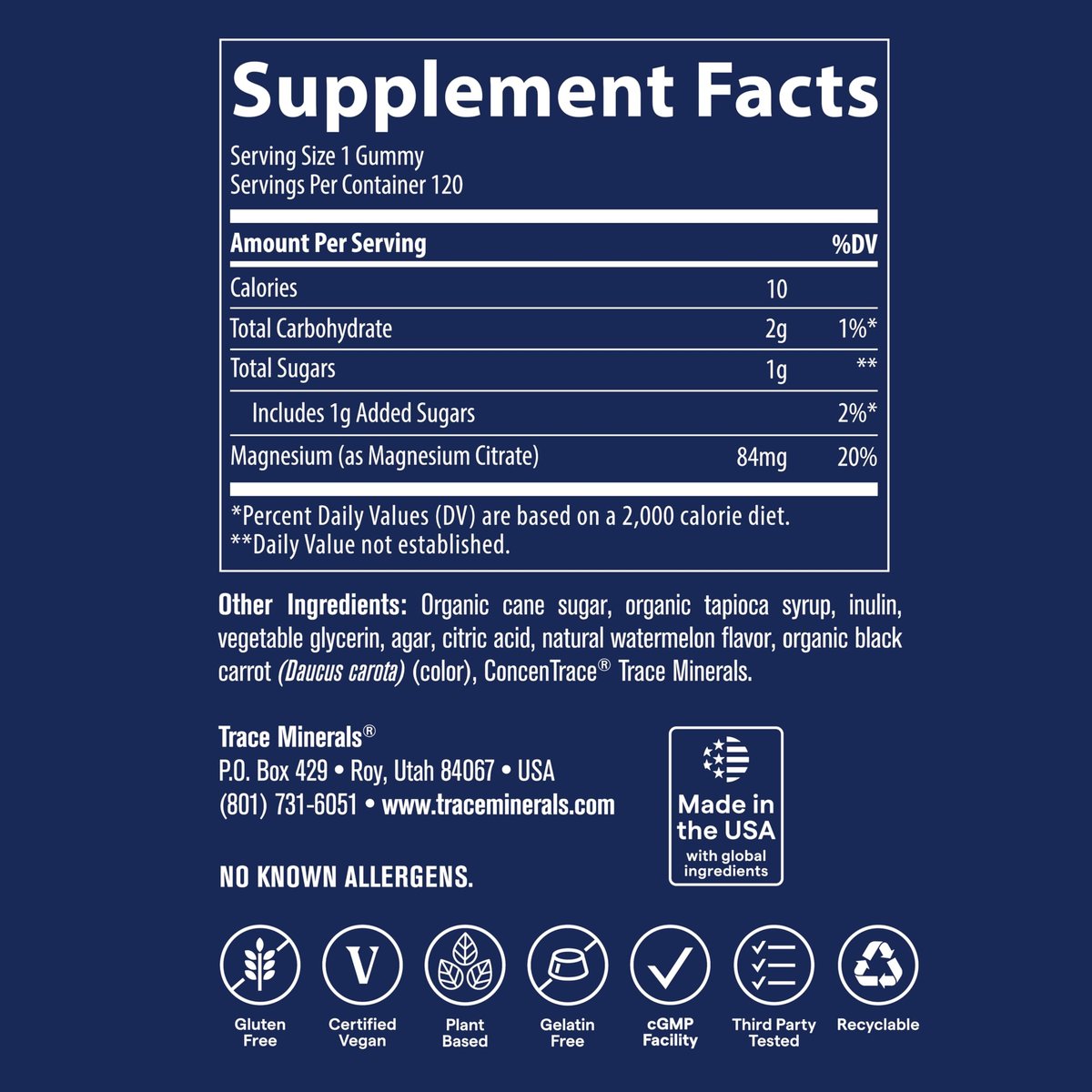 Trace Minerals Magnesium Gummis – Unterstützt einen ruhigen Geist – Magnesium-Kaugummis für Kinder & Erwachsene – Knochen-, Verdauungs-, Herzgesundheit & Immununterstützung – Wassermelonengeschmack – 120 Stück (120 Portionen)
