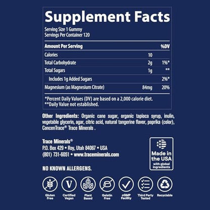 Trace Minerals Magnesium Gummis (120 Stück) - Wenig Zucker - Für Kinder & Erwachsene - Tangerine