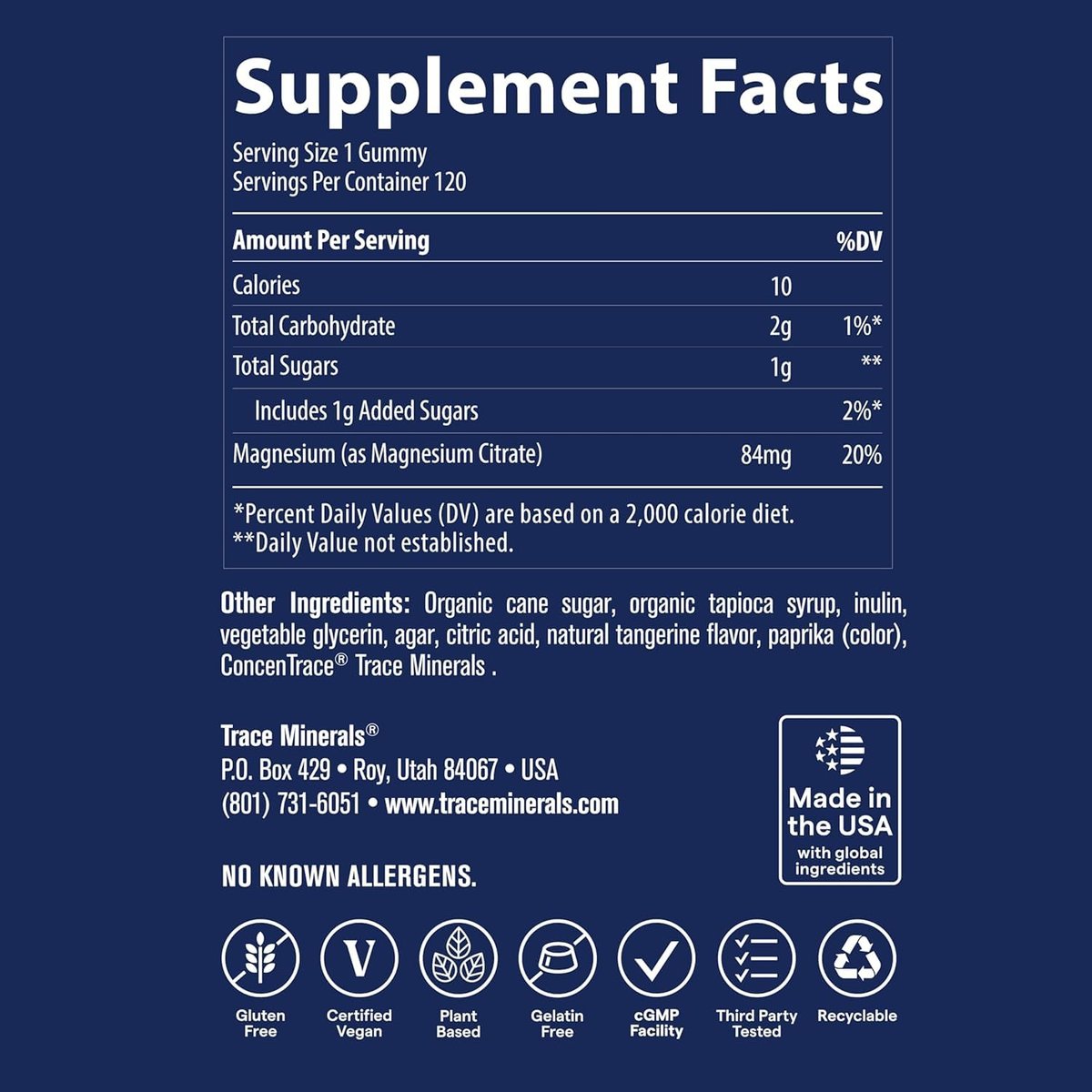 Trace Minerals Magnesium Gummis (120 Stück) - Wenig Zucker - Für Kinder & Erwachsene - Tangerine