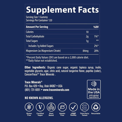 Trace Minerals Magnesium Gummis (120 Stück) - Wenig Zucker - Für Kinder & Erwachsene - Tangerine