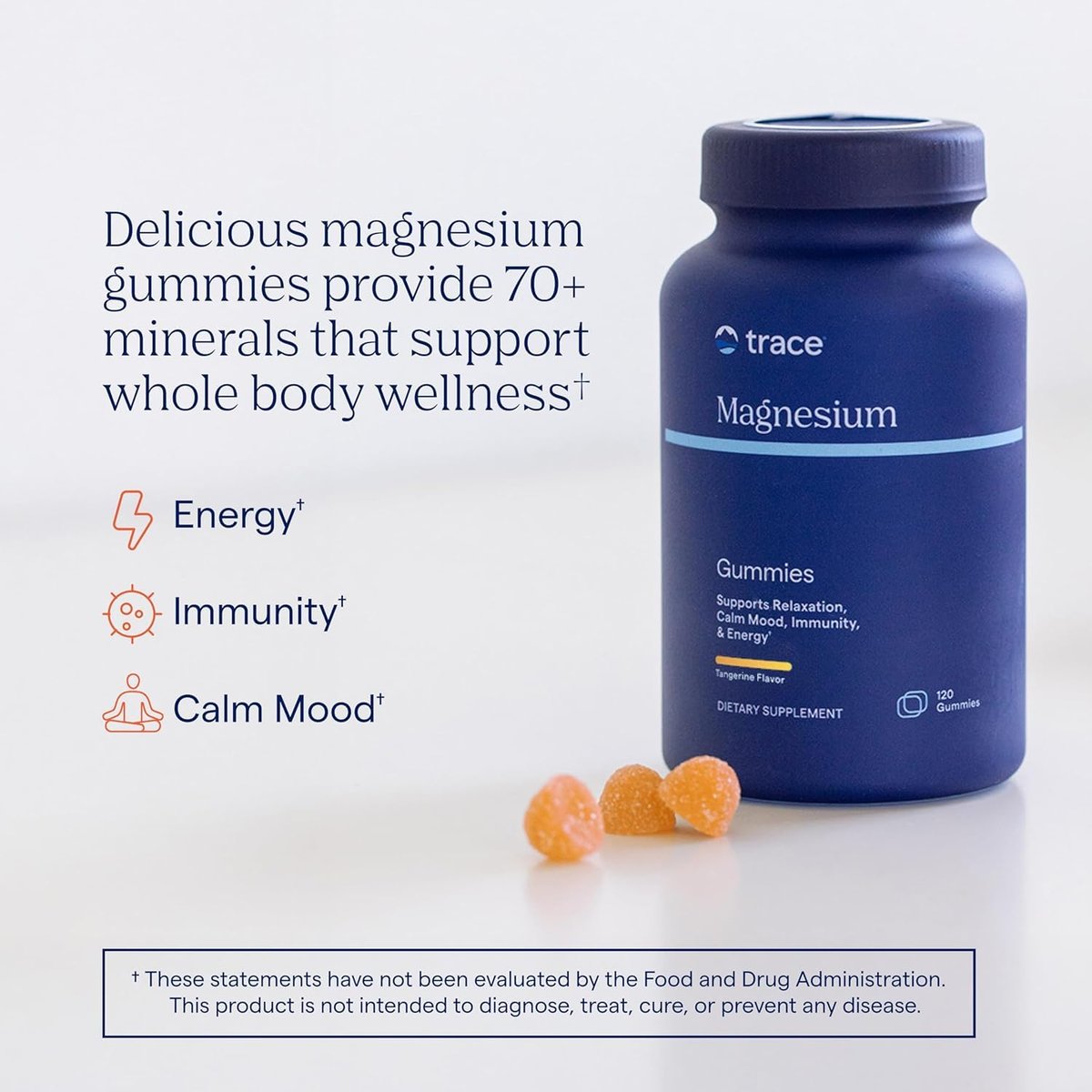 Trace Minerals Magnesium Gummis (120 Stück) - Wenig Zucker - Für Kinder & Erwachsene - Tangerine
