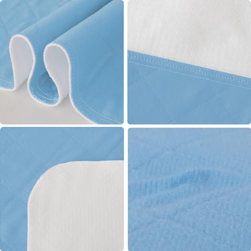 SPRINGSPIRIT Waschbare Bettauflagen 34x36 Zoll, 2er-Pack – Wasserdichte wiederverwendbare Inkontinenzunterlagen, Saugfähige Bettschutzauflagen für Erwachsene, Senioren, Kinder, Kleinkinder und Haustiere, Weiß & Blau