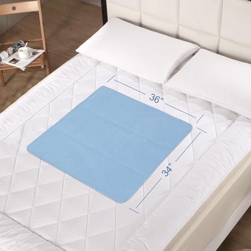 SPRINGSPIRIT Waschbare Bettauflagen 34x36 Zoll, 2er-Pack – Wasserdichte wiederverwendbare Inkontinenzunterlagen, Saugfähige Bettschutzauflagen für Erwachsene, Senioren, Kinder, Kleinkinder und Haustiere, Weiß & Blau