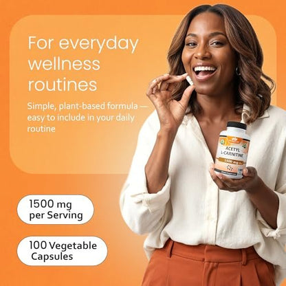 NaturaLife Labs Acetyl L-Carnitin (ALCAR) 1500 mg pro Portion – 100 Kapseln – Non-GMO, glutenfrei, vegan