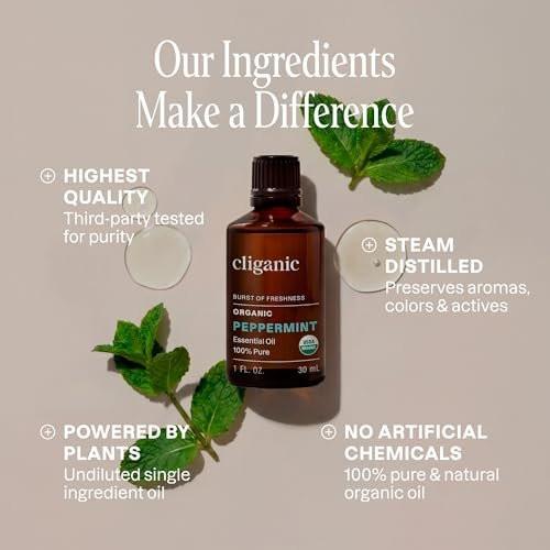 Cliganic Bio Pfefferminzöl, 100% reines natürliches unverdünntes ätherisches Öl für Aromatherapie, Non-GMO verifiziert