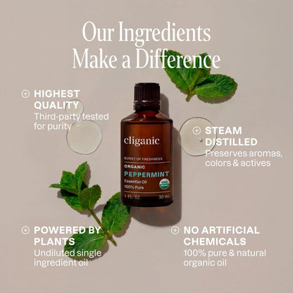 Cliganic Bio Pfefferminzöl, 100% reines natürliches unverdünntes ätherisches Öl für Aromatherapie, Non-GMO verifiziert