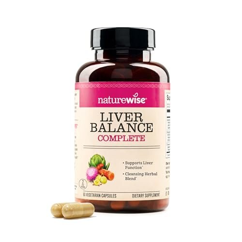 NatureWise Leber Balance Entgiftung Supplement – Triple-Reparatur-Formel mit Mariendistel, Löwenzahn, Kurkuma, Artischocke, Reishi-Pilz & Kudzu – Vegan – 60 Kapseln (30-Tage-Vorrat)