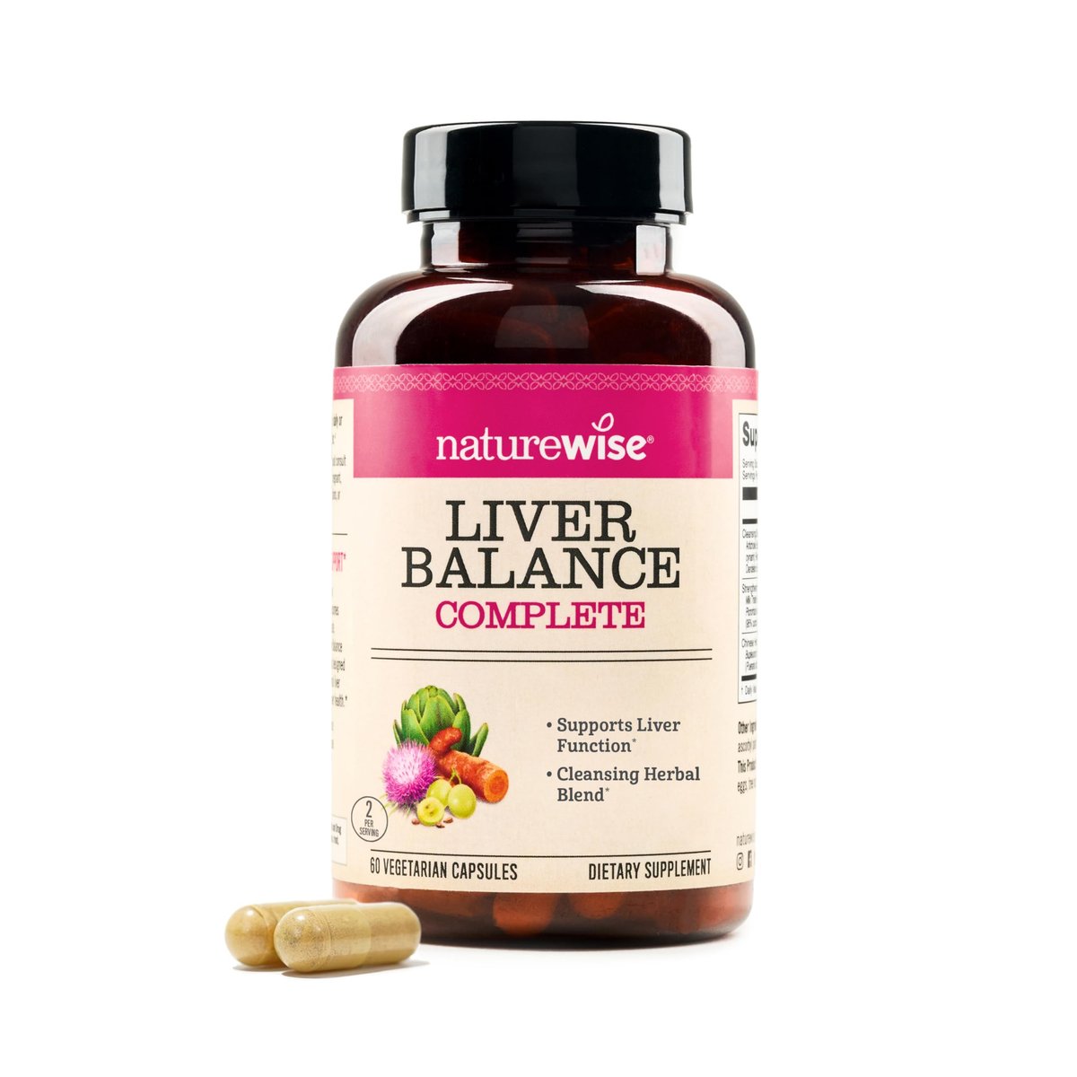 NatureWise Leber Balance Entgiftung Supplement – Triple-Reparatur-Formel mit Mariendistel, Löwenzahn, Kurkuma, Artischocke, Reishi-Pilz & Kudzu – Vegan – 60 Kapseln (30-Tage-Vorrat)