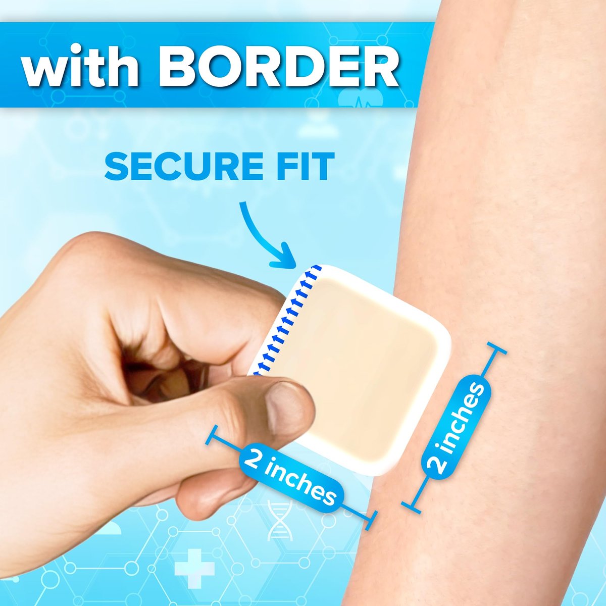 JJ CARE Hydrokolloid-Wundverband 2x2 [10er-Pack], 1,2 mm dicke Hydrokolloid-Bandagen mit Rand, selbstklebende dünne Hydrokolloid-Wundauflage, Wundversorgung für Druckstellen und Blasen