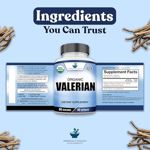 American Standard Supplements Bio Baldrian – Vegan, Glutenfrei, Nicht-GVO, 90 Kapseln, 90 Portionen