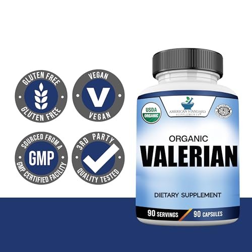 American Standard Supplements Bio Baldrian – Vegan, Glutenfrei, Nicht-GVO, 90 Kapseln, 90 Portionen