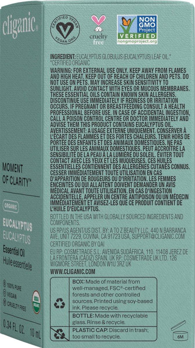 Cliganic USDA Bio Eukalyptus ätherisches Öl, 100% rein | Natürliches Aromatherapieöl für Diffusor, Dampfdestilliert | Nicht-GVO zertifiziert