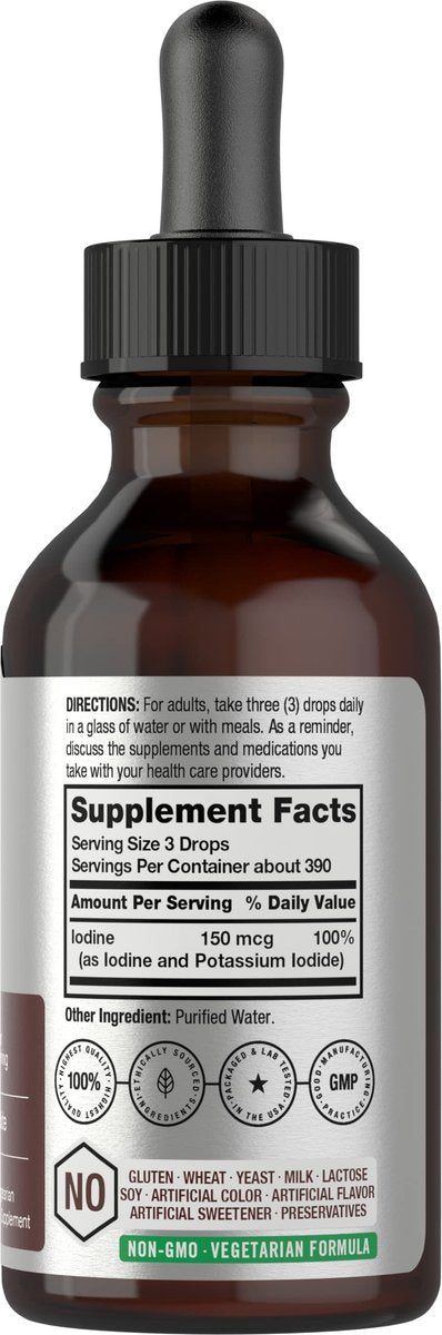 Horbäach Jod Flüssigtropfen | 2 fl oz | 150 mcg | Jod und Kaliumjodid Flüssigkeitstinktur | Vegetarisch, Nicht-GVO, Glutenfrei