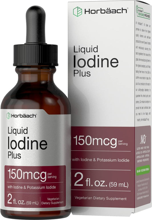 Horbäach Jod Flüssigtropfen | 2 fl oz | 150 mcg | Jod und Kaliumjodid Flüssigkeitstinktur | Vegetarisch, Nicht-GVO, Glutenfrei