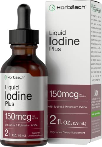 Horbäach Jod Flüssigtropfen | 2 fl oz | 150 mcg | Jod und Kaliumjodid Flüssigkeitstinktur | Vegetarisch, Nicht-GVO, Glutenfrei