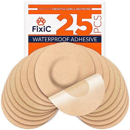 Fixic Freestyle Klebepflaster 25 Stück – Passend für Libre 1, 2, 3 & Plus – Enlite – Guardian – Kein Kleber in der Mitte – Vorgeschnittene Rückseite – Langzeitfixierung für Ihren Sensor! (Tan)