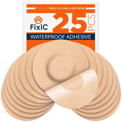 Fixic Freestyle Klebepflaster 25 Stück – Passend für Libre 1, 2, 3 & Plus – Enlite – Guardian – Kein Kleber in der Mitte – Vorgeschnittene Rückseite – Langzeitfixierung für Ihren Sensor! (Tan)
