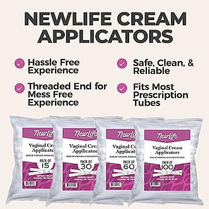 NewLife Naturals Einweg-Vaginalapplikatoren 15er-Pack – Mit Gewindemuster und Dosierungsmarkierungen – einzeln verpackt, sauber für Gele, Gleitmittel & Cremes – Hergestellt in USA