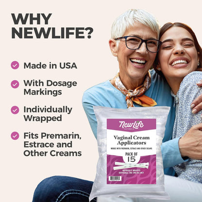 NewLife Naturals Einweg-Vaginalapplikatoren 15er-Pack – Mit Gewindemuster und Dosierungsmarkierungen – einzeln verpackt, sauber für Gele, Gleitmittel & Cremes – Hergestellt in USA